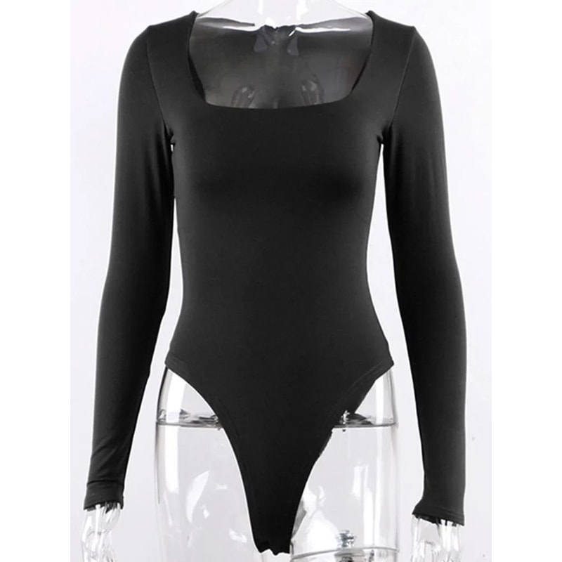 Women Long Sleeve Bodycon Square Neck Bodysuit 6