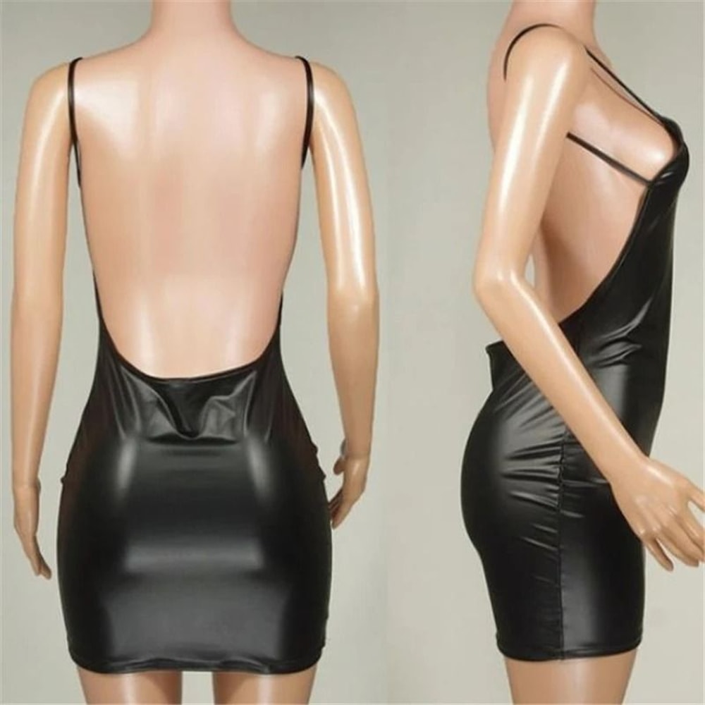 Faux Leather Backless Bodycon Mini Dress 3