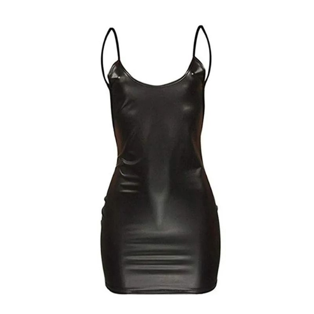 Faux Leather Backless Bodycon Mini Dress 6