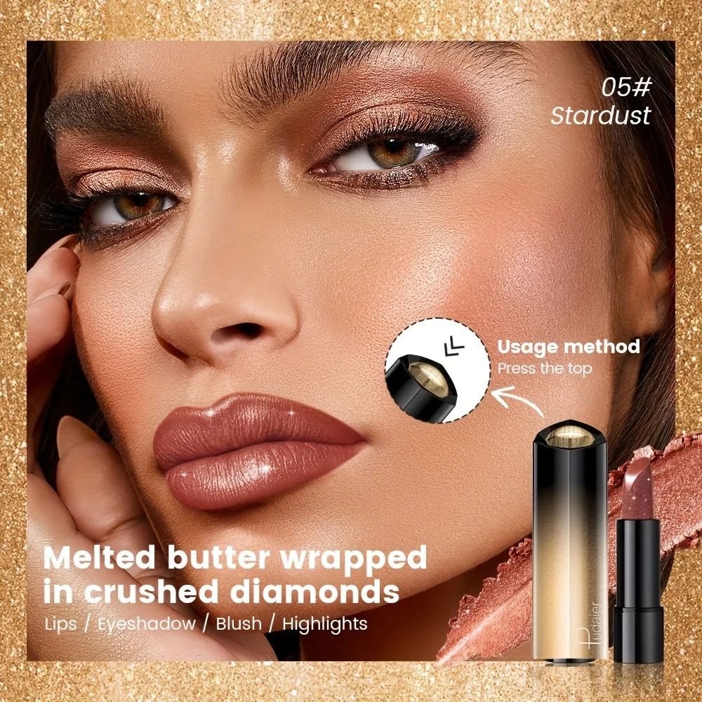 Pressable Pearlescent Glitter Lipstick Soft Creamy Shine 4