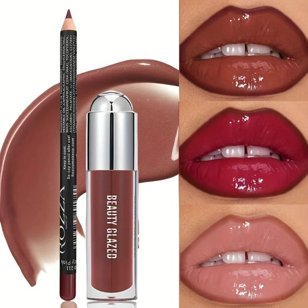 Lip Gloss And Lip Liner Set Waterproof Long Lasting Nude Combo 0