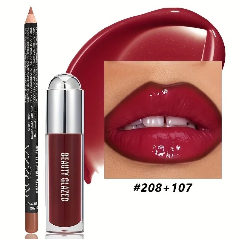 Lip Gloss And Lip Liner Set Waterproof Long Lasting Nude Combo 2