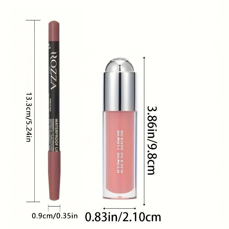 Lip Gloss And Lip Liner Set Waterproof Long Lasting Nude Combo 3