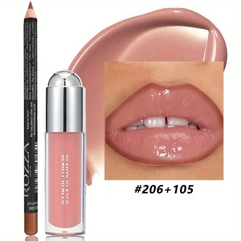Lip Gloss And Lip Liner Set Waterproof Long Lasting Nude Combo 4