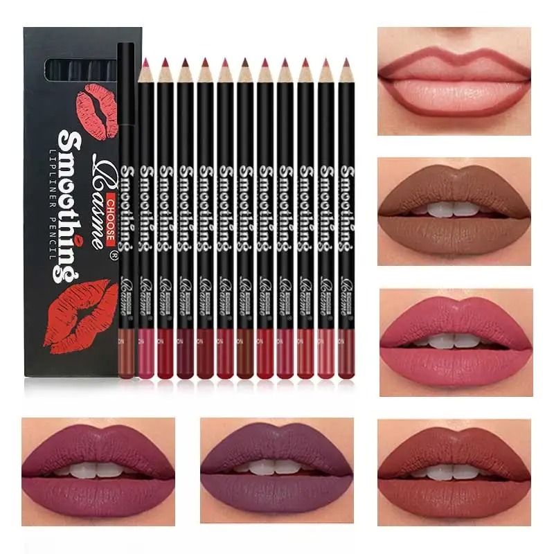 12 Color Lip Liner Pen Set Waterproof Long Lasting Smooth Application 0
