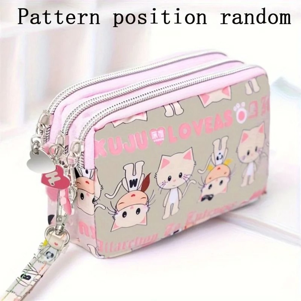 Three Layer Long Zipper Wristlet Bag Washable Fabric Purse For Women 6