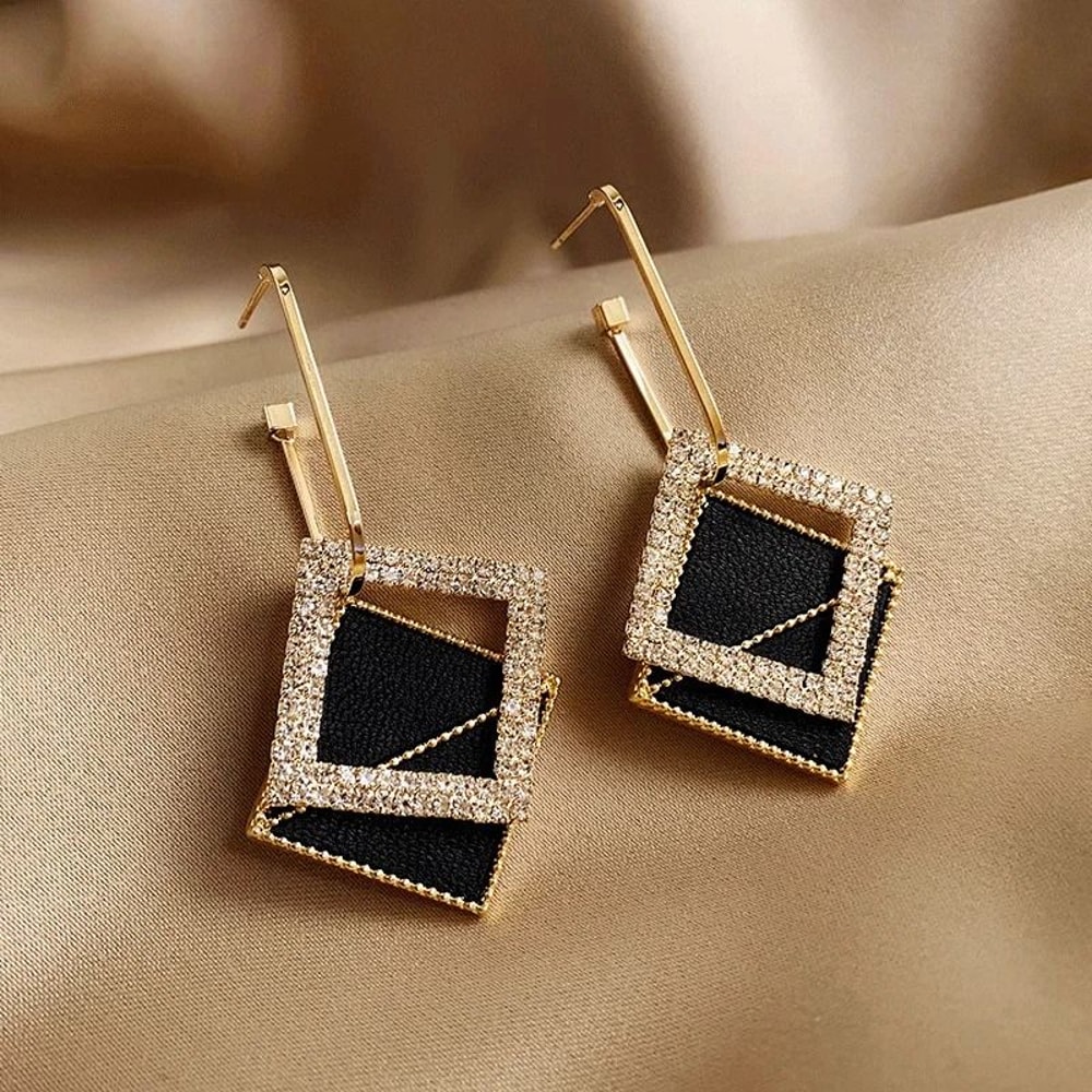 Black Zircon Square Stud Earrings Shiny Geometric Statement Jewelry For Women 14