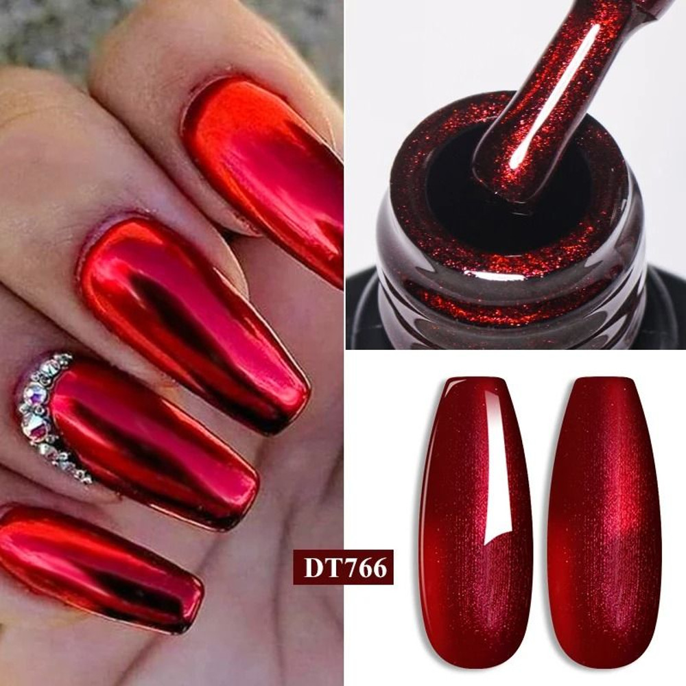 Metallic Gel Nail Polish Red Gold Silver Mirror Finish UV Soak Off Gel 0