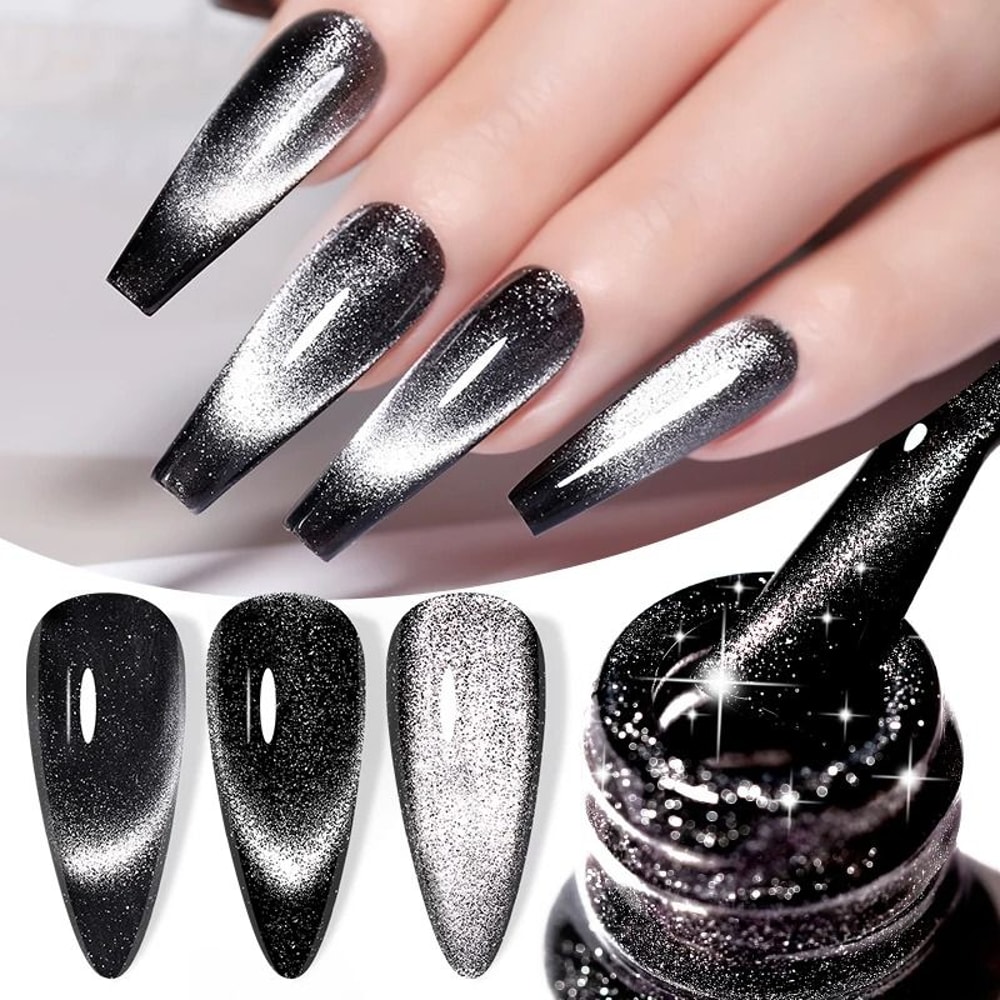 Black Crystal Cat Magnetic Gel Nail Polish Glitter UV Soak Off Gel 0