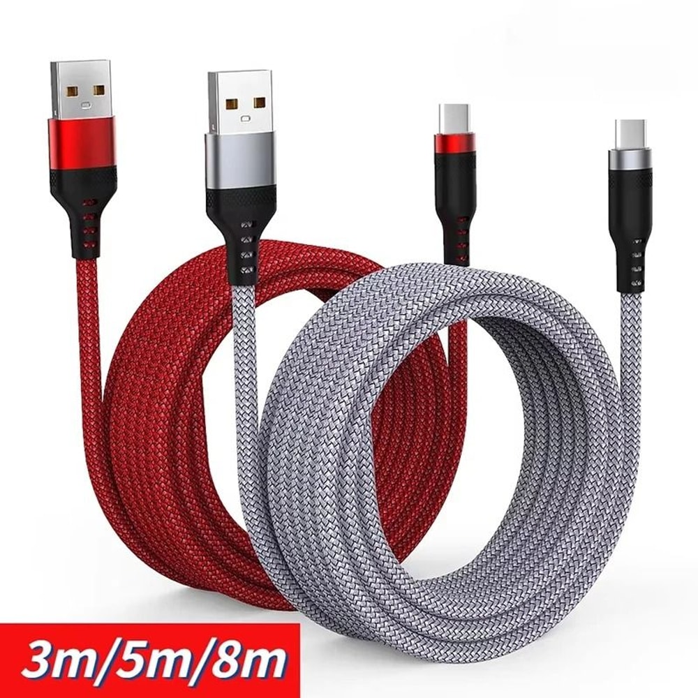 Extra Long USB C Fast Charging Cable Nylon Braided 6A Data Wire 0