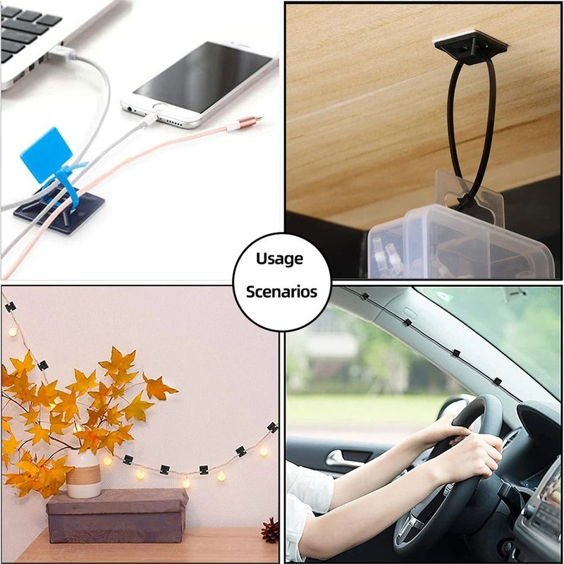Nylon Self Adhesive Cable Tie Organizer Set Reusable Wire Management Fixers 5