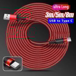 extra long type c charging cable 6a fast charging nylon braided usb data wire