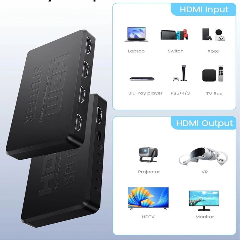 4K HDMI Splitter 1 In 4 Out Video Switch Adapter For TV Gaming And Media Devices 4