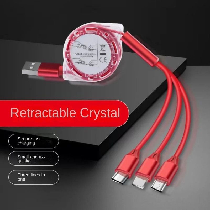 3 In 1 Retractable USB Charging Cable Fast Charger For IPhone Android And Type C Devices 2