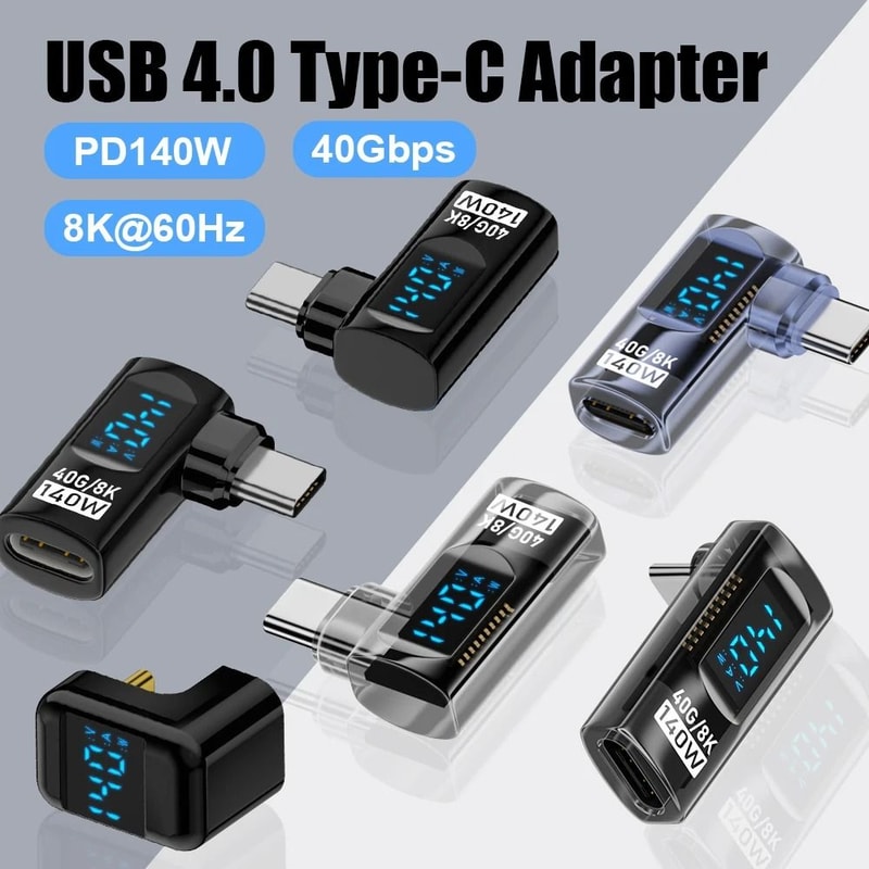 90 Degree USB C Adapter Right Angle Type C Adapter 40Gbps 140W USB4 8K Video 0
