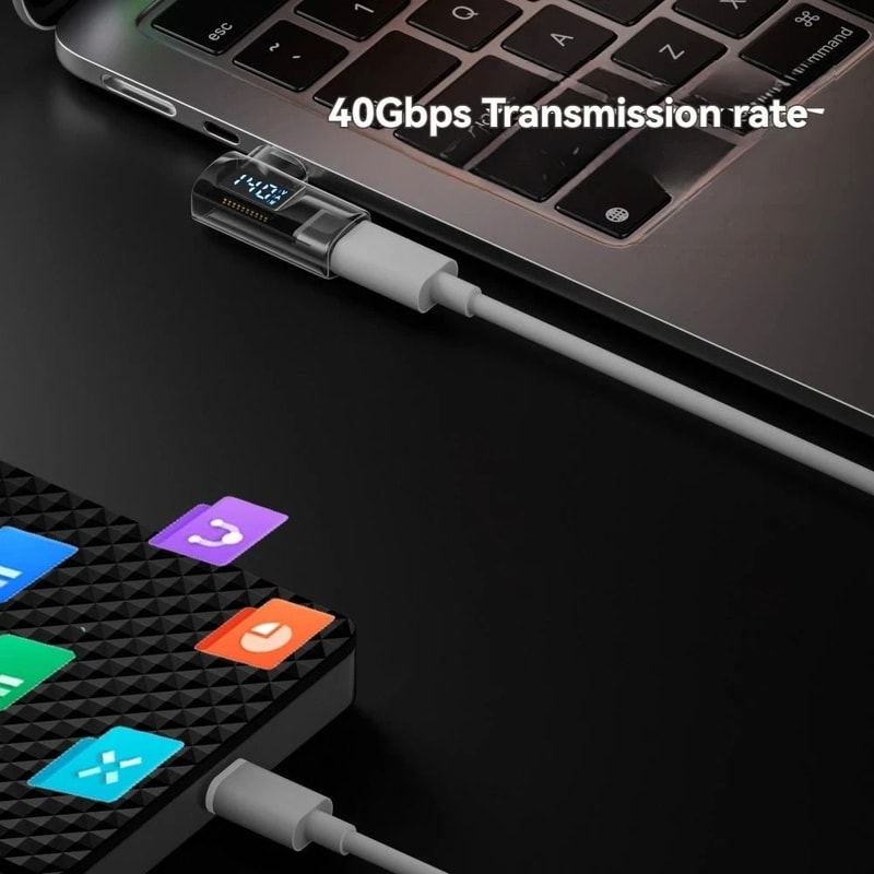 90 Degree USB C Adapter Right Angle Type C Adapter 40Gbps 140W USB4 8K Video 3