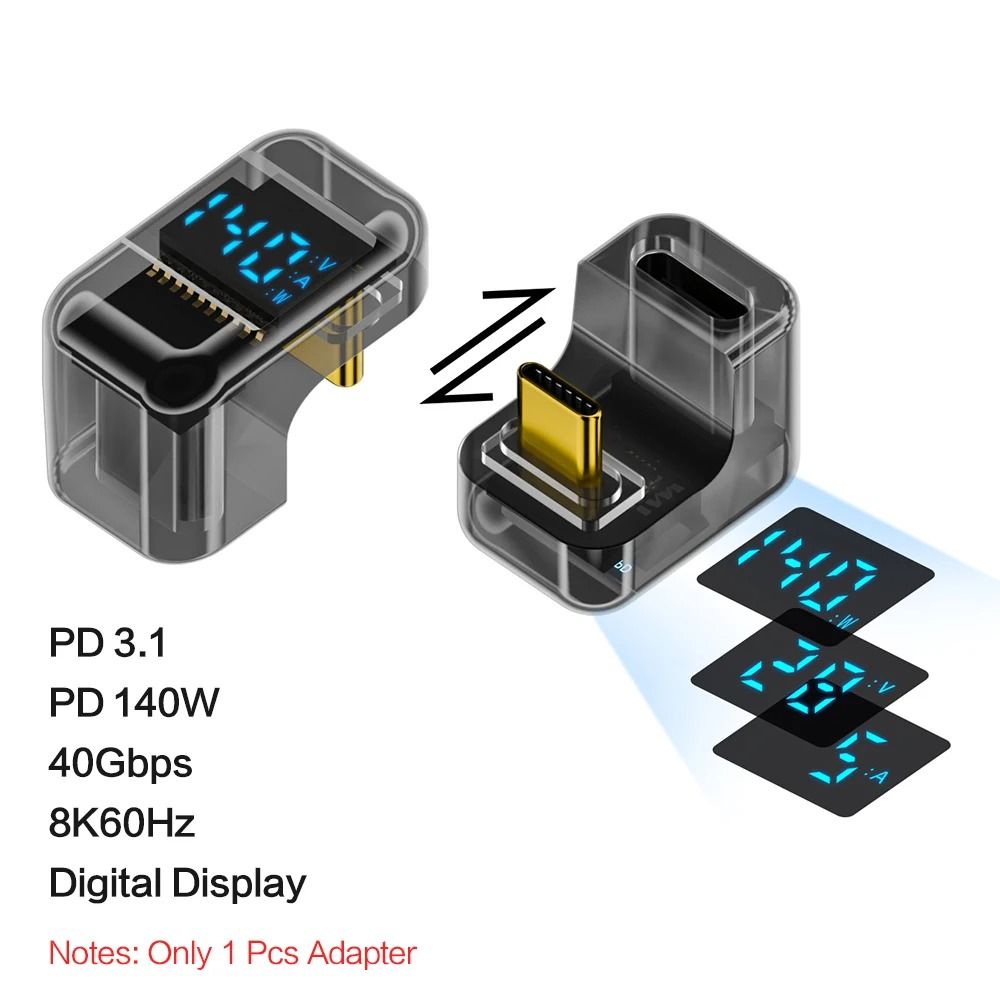 90 Degree USB C Adapter Right Angle Type C Adapter 40Gbps 140W USB4 8K Video 12