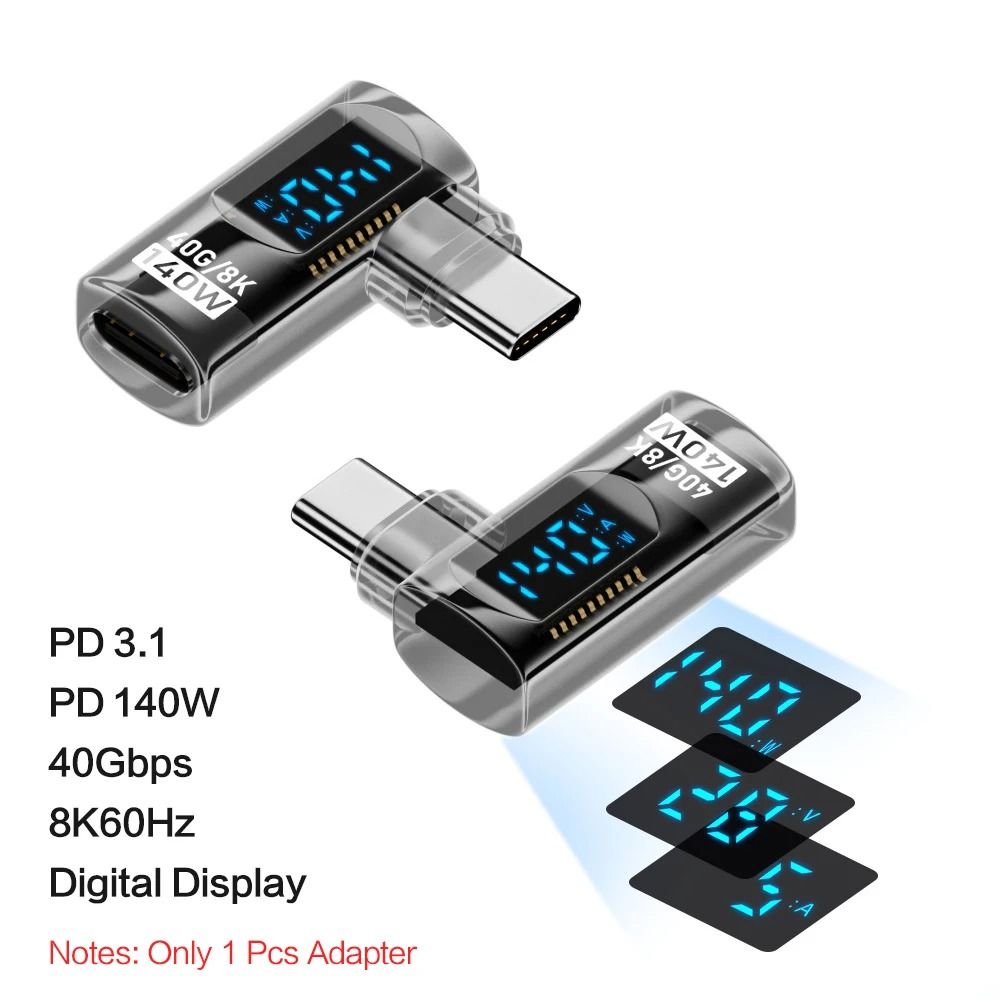90 Degree USB C Adapter Right Angle Type C Adapter 40Gbps 140W USB4 8K Video 8