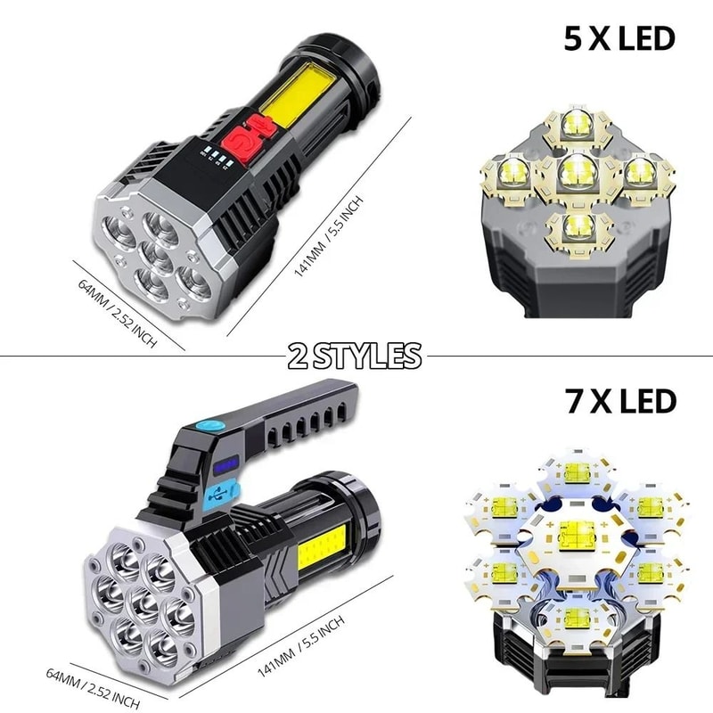 High Power Rechargeable LED Flashlight With Side Light For Outdoor Use 1