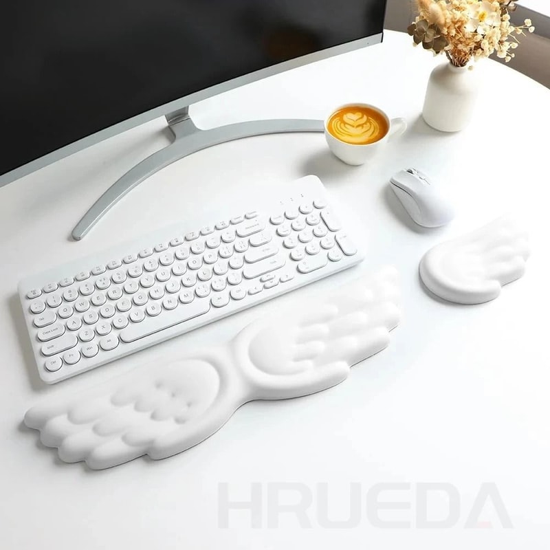 Keyboard Mouse Wrist Rest Angel Wing Memory Foam Support Set 0