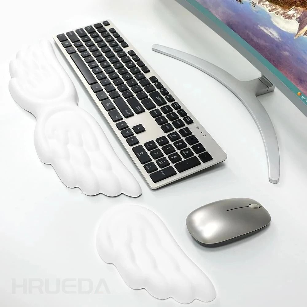 Keyboard Mouse Wrist Rest Angel Wing Memory Foam Support Set 2