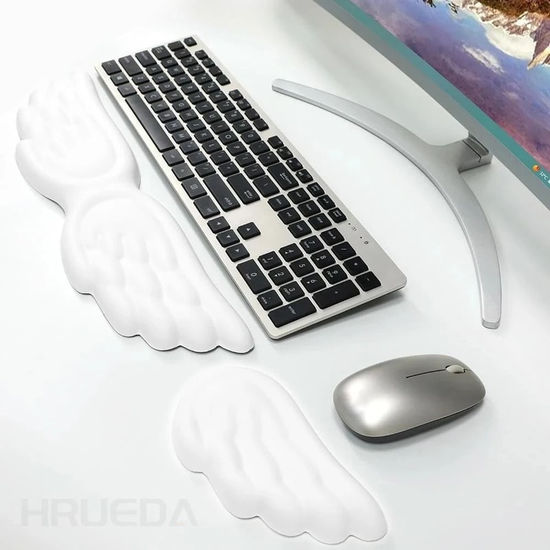 Keyboard Mouse Wrist Rest Angel Wing Memory Foam Support Set 2