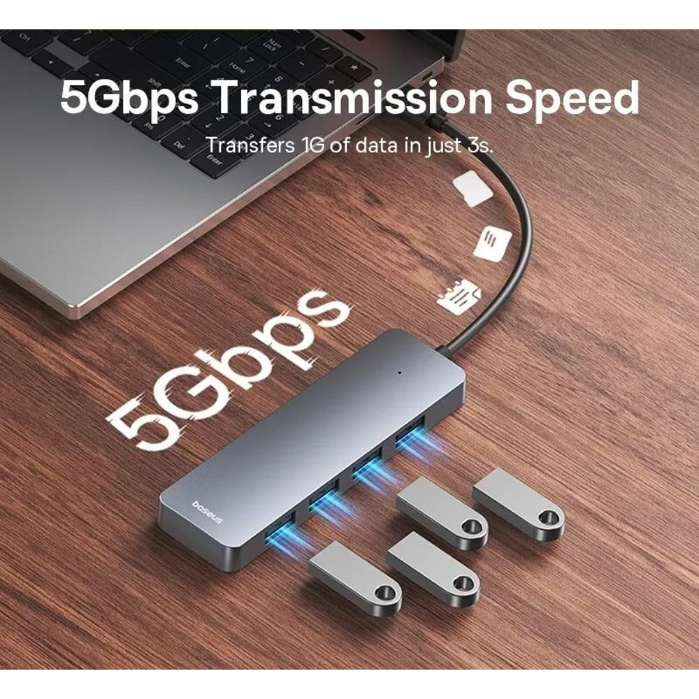 USB Hub 4 Port High Speed Multi Splitter Adapter With Compact ABS Body 4