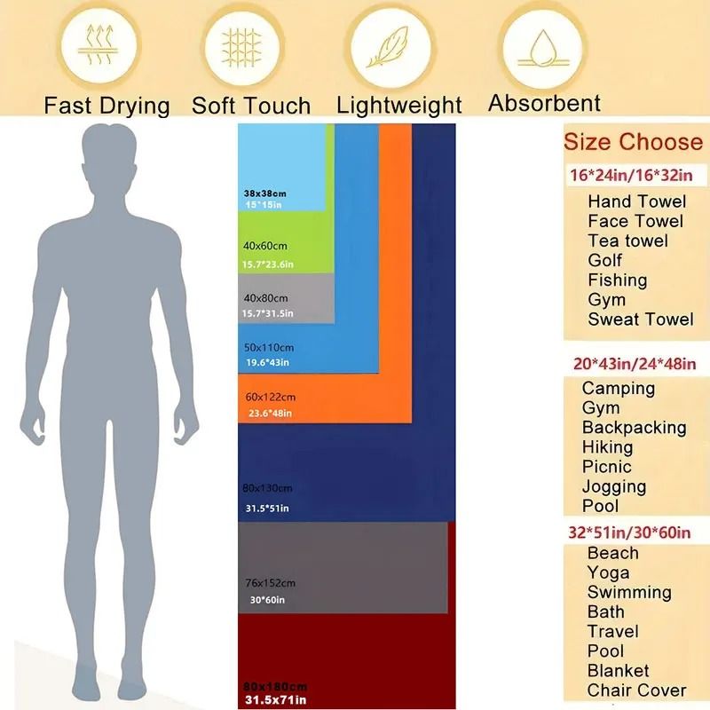 Microfiber Travel Towel Quick Dry Lightweight Super Absorbent 3