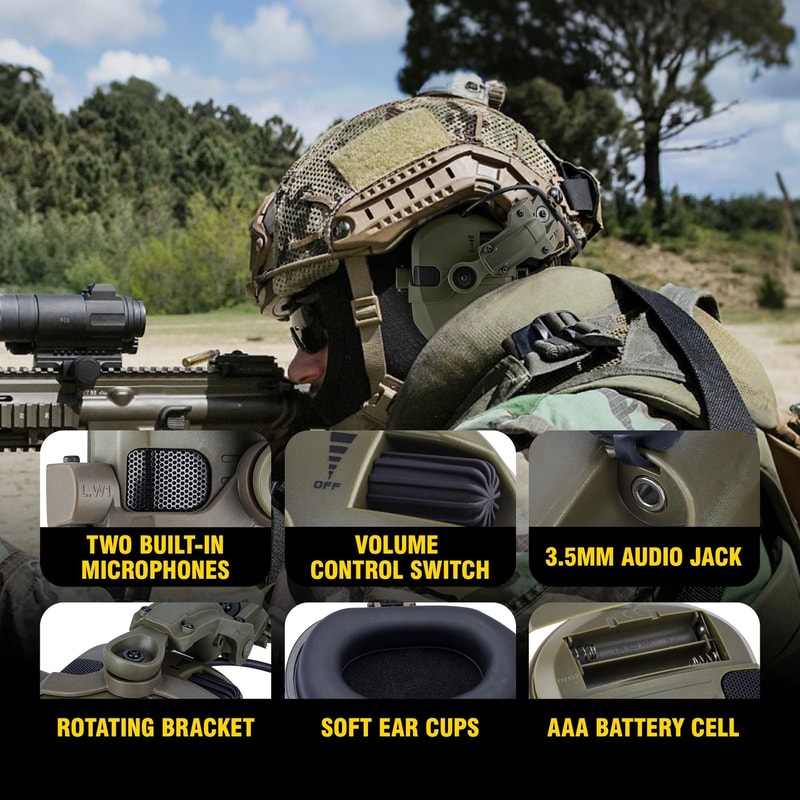 Active Helmet Mounted Earmuffs Electronic Hearing Protection For Shooting And Hunting 6