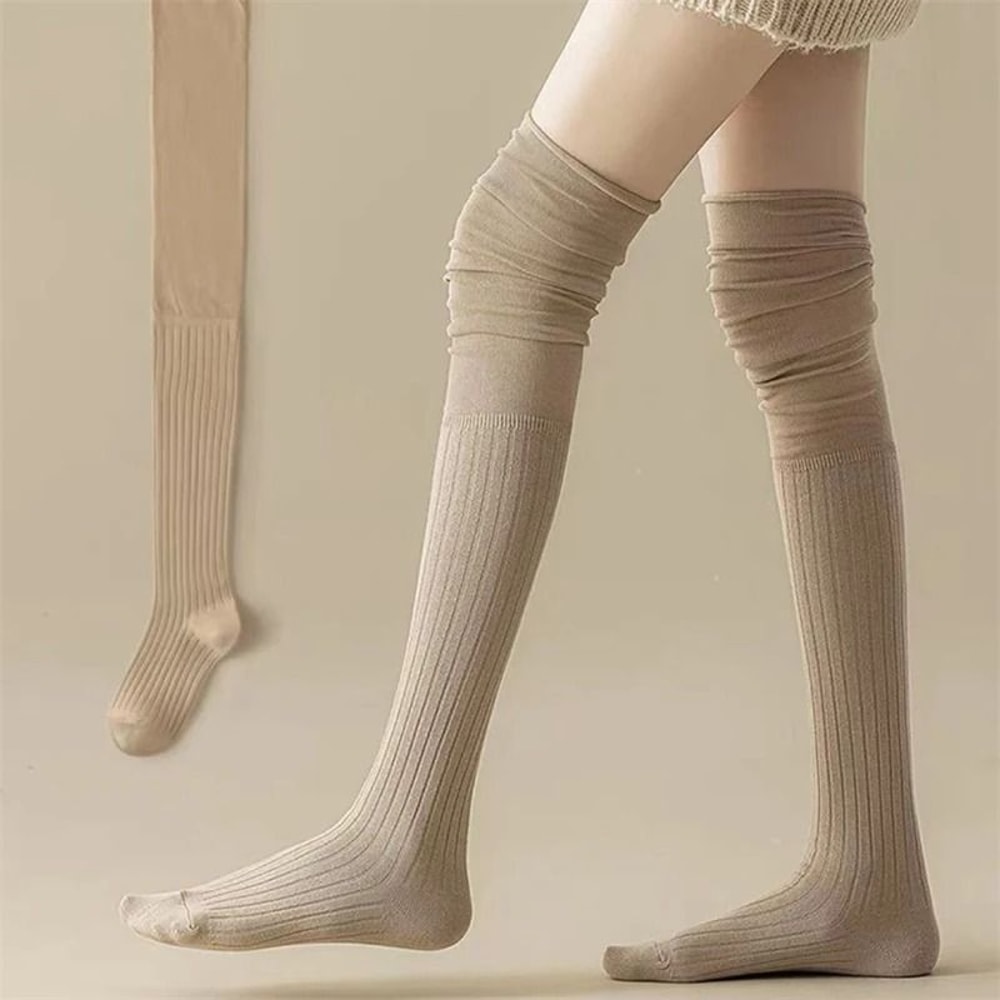 Knee High Socks Thin Long Stacked Socks Womens High Elastic Stockings 9