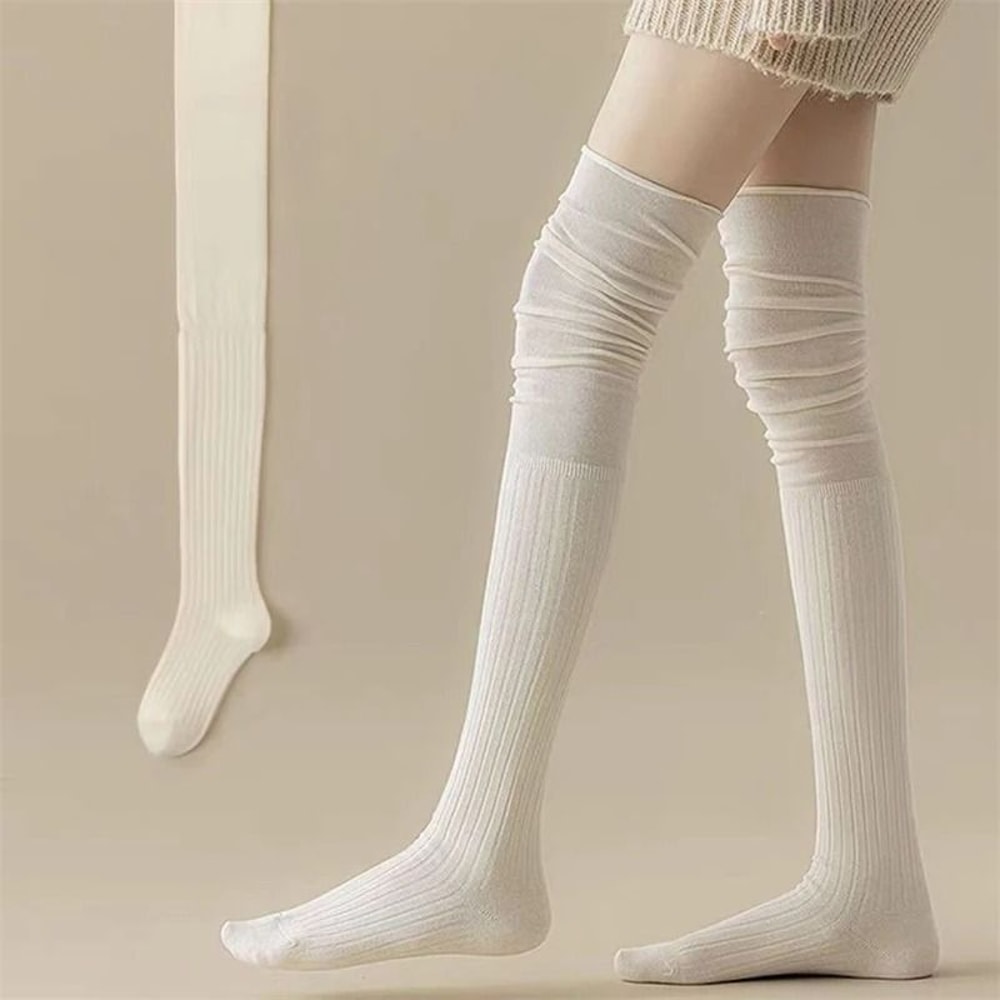 Knee High Socks Thin Long Stacked Socks Womens High Elastic Stockings 7