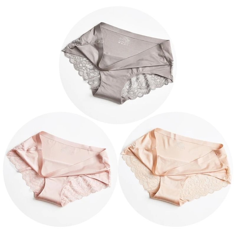 Womens Panties Lace Underwear Satin Briefs Three Piece Set Soft Cozy Underpants 6