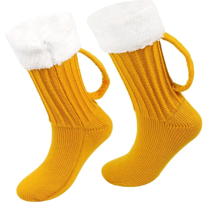 3D Beer Mug Knitted Socks Warm Padded Mid Calf Winter Sleep Socks 0