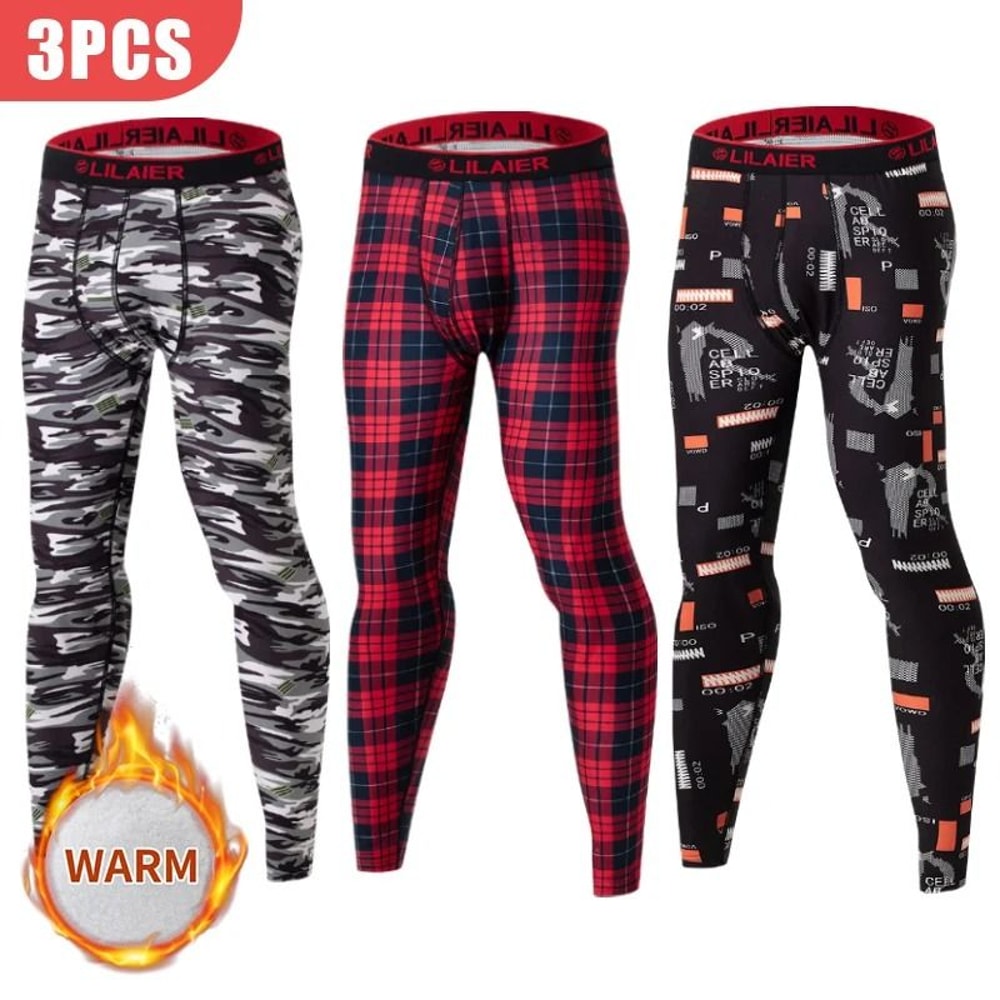 Mens Printed Warm Pants Autumn Winter Leggings Soft Comfortable Plus Size Underwear 0