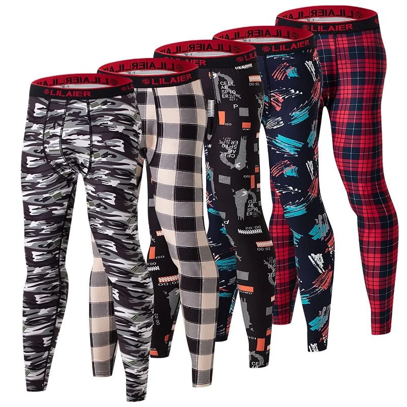 Mens Printed Warm Pants Autumn Winter Leggings Soft Comfortable Plus Size Underwear 2