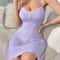 Womens Ribbed Lace Trim Nightgown Mini Sleep Dress With Spaghetti Straps 0