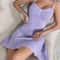 Womens Ribbed Lace Trim Nightgown Mini Sleep Dress With Spaghetti Straps 11