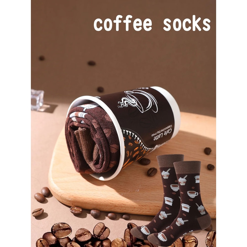 Mens Mid Calf Coffee Cup Novelty Socks Comfortable Fun Gift Set 0