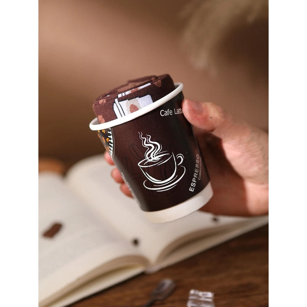 Mens Mid Calf Coffee Cup Novelty Socks Comfortable Fun Gift Set 2