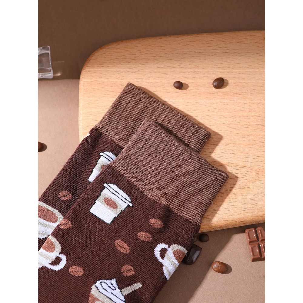 Mens Mid Calf Coffee Cup Novelty Socks Comfortable Fun Gift Set 4