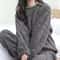 Womens Warm Velvet Ribbed Fleece Pajama Set Pullover And Pants 1