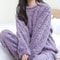 Womens Warm Velvet Ribbed Fleece Pajama Set Pullover And Pants 3