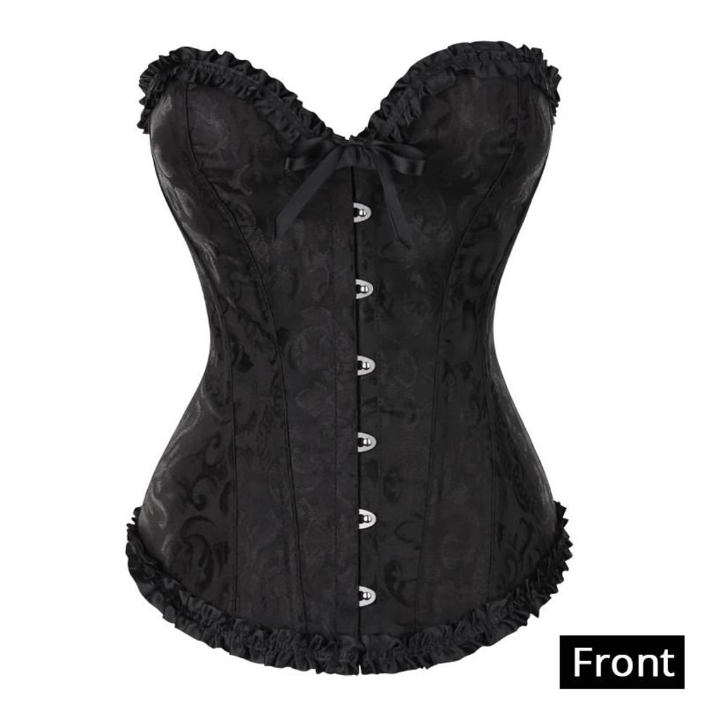 Womens Floral Lace Corset Satin Bustier Vintage Overbust Boned Top 2