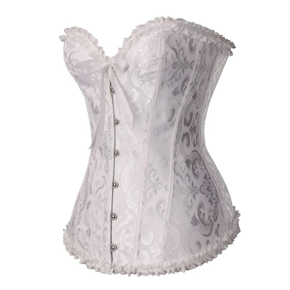Womens Floral Lace Corset Satin Bustier Vintage Overbust Boned Top 5