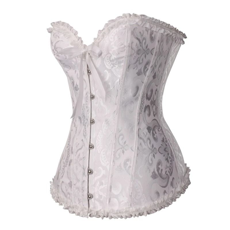 Womens Floral Lace Corset Satin Bustier Vintage Overbust Boned Top 5