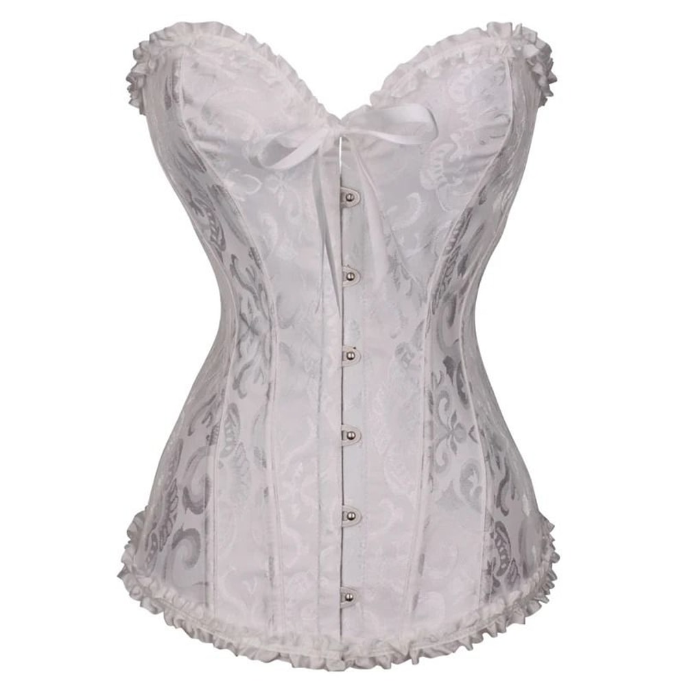Womens Floral Lace Corset Satin Bustier Vintage Overbust Boned Top 9