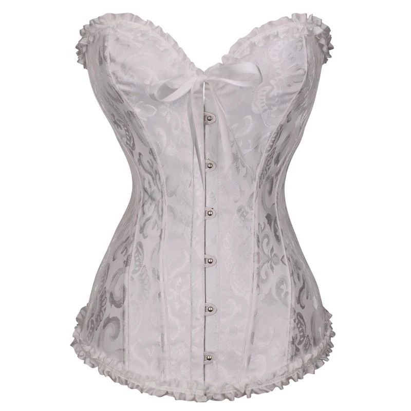 Womens Floral Lace Corset Satin Bustier Vintage Overbust Boned Top 9