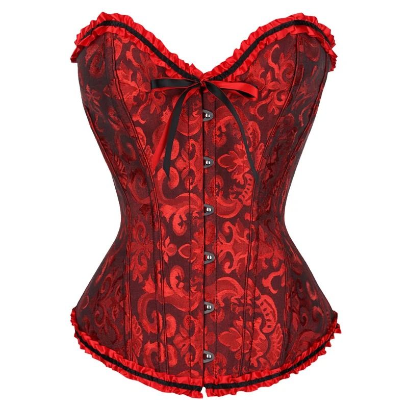 Womens Floral Lace Corset Satin Bustier Vintage Overbust Boned Top 7