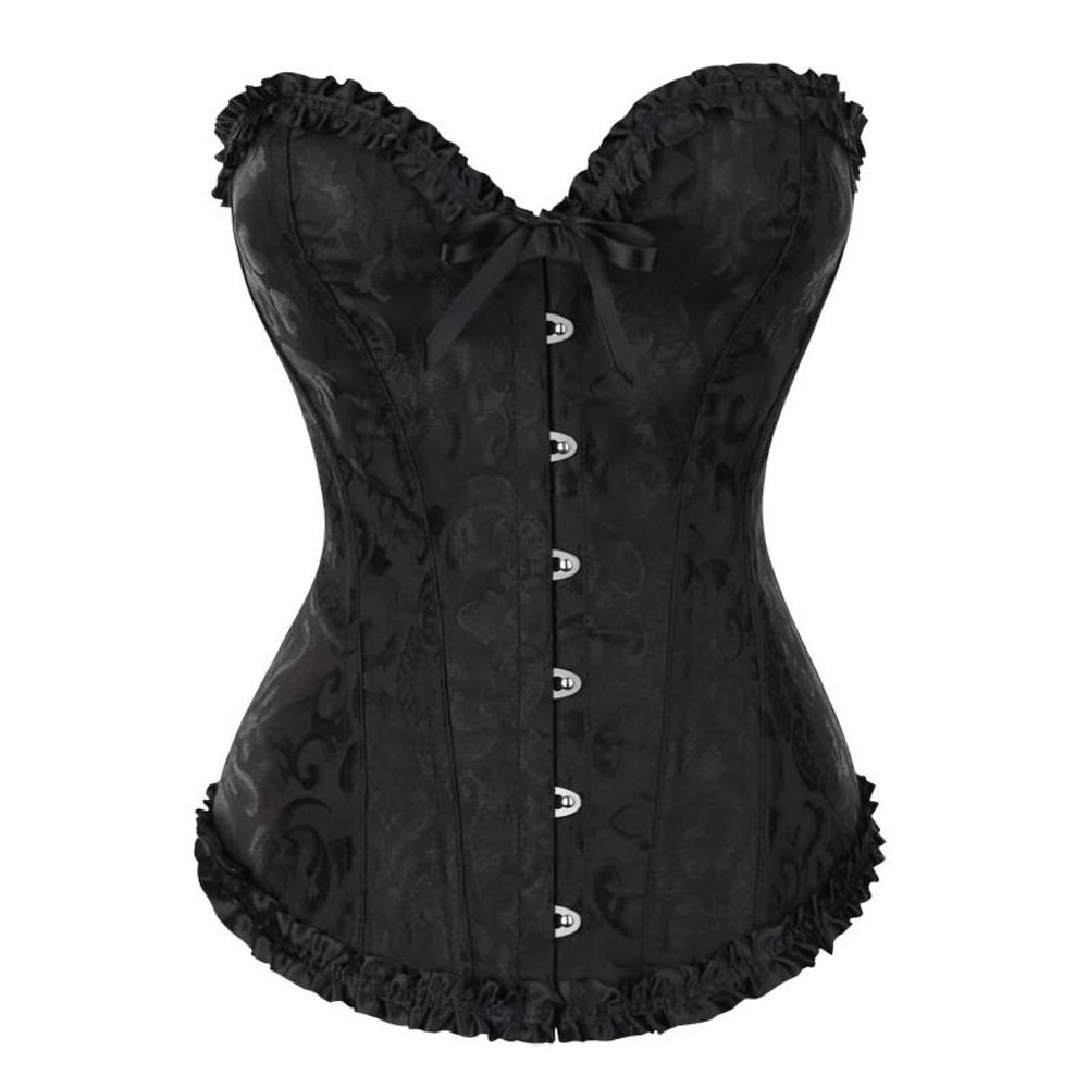 Womens Floral Lace Corset Satin Bustier Vintage Overbust Boned Top 8