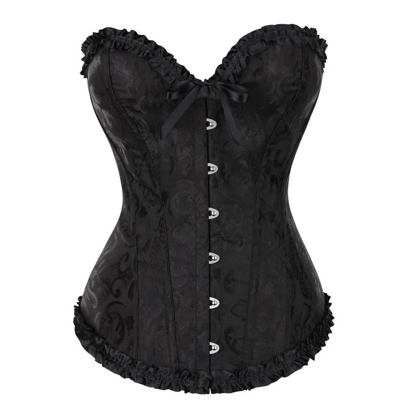 Womens Floral Lace Corset Satin Bustier Vintage Overbust Boned Top 8